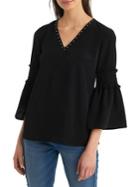 Karl Lagerfeld Paris Smocked Bell-sleeve Top