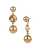 Miriam Haskell Pearl Basics Round Faux Pearl & Crystal Drop Earrings