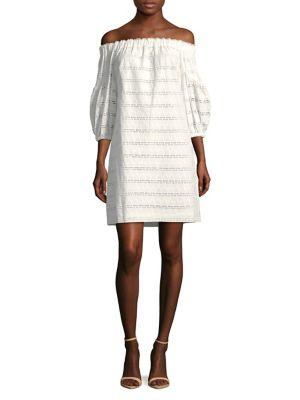 Vince Camuto Eyelet Cotton Off-the-shoulder Shift Dress