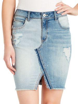 Jessica Simpson Distressed Two-tone Denim Skirt