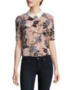 Ivanka Trump Embroidered Floral Collared Top