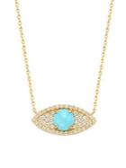 Effy 14k Yellow Gold, 0.29 Tcw Diamond And Turquoise Eye Pendant Necklace