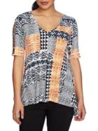 Chaus Patchwork Print Top With Cutouts
