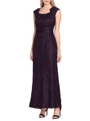 Tahari Arthur S. Levine Glittered Cap-sleeve Lace Gown