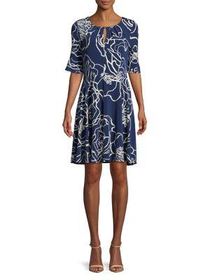 Ivanka Trump Bell-sleeve Printed Fit-and-flare Dress