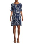 Ivanka Trump Bell-sleeve Printed Fit-and-flare Dress