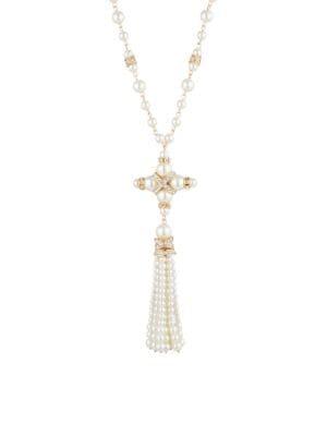Anne Klein Goldtone, Faux Pearl & Crystal Pendant Necklace