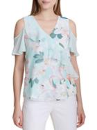 Calvin Klein Floral Cold-shoulder Ruffle Blouse