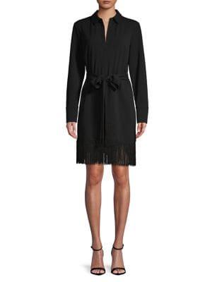 H Halston Self-tie Fringed Shirt Dress