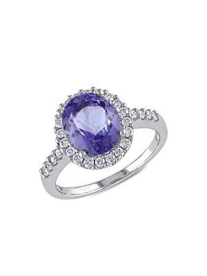 Sonatina 14k White Gold, Oval Tanzanite & 0.4 Tcw Diamond Halo Ring