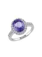 Sonatina 14k White Gold, Oval Tanzanite & 0.4 Tcw Diamond Halo Ring