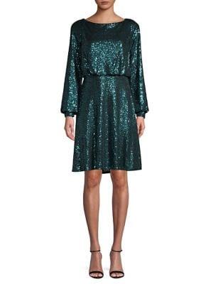 Tadashi Shoji Sequined Puff-sleeve Blouson Dress