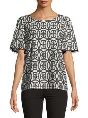Imnyc Isaac Mizrahi Short Sleeve Eyelet Lace Top