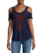 Lucky Brand Embroidered Cotton Cold Shoulder Top
