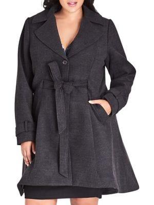 City Chic Plus Frilled Back Long-sleeve Coat