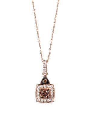 Le Vian Chocolatier Vanilla Diamonds, Chocolate Diamonds & 14k Strawberry Gold Square Pendant Necklace