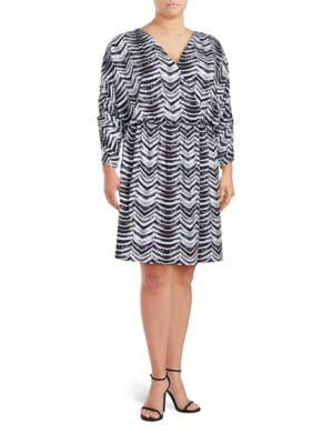 Mynt 1792 Plus Plus Plus Long Sleeve Printed Faux Wrap Dress