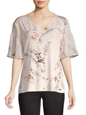 Calvin Klein V-neck Floral Knit Top