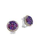 Effy Amethyst, Rhodolite, Sterling Silver And 18k Yellow Gold Button Stud Earrings