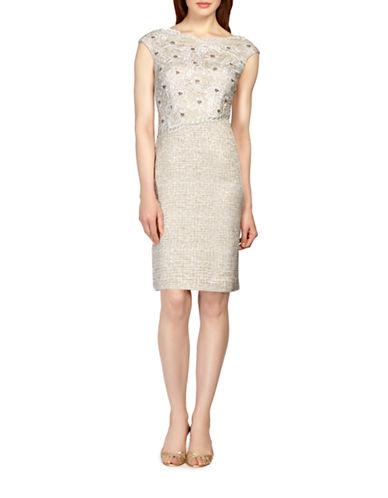 Kay Unger Floral-embroidered Tweed Sheath Dress