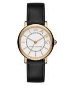 Marc Jacobs Roxy Goldtone Stainless Steel And Leather White Satin Dial Strap Watch