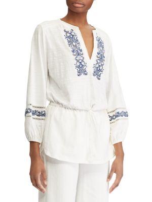 Lauren Ralph Lauren Petite Embroidered Cotton Jersey Top