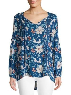 Cupio Floral Crochet-trim Peasant Top