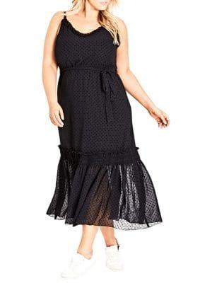 City Chic Plus Flock Dotted Maxi Dress