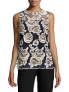 T Tahari Floral Embroidered Top