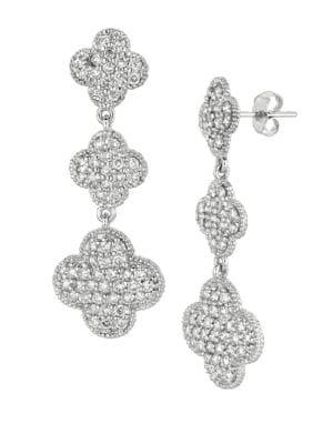 Morris & David 14k White Gold & Diamond Pave Clover Drop Earrings, 2.75 Tcw