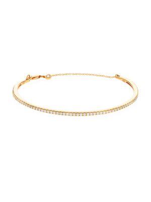 Crislu 18k Yellow Gold Sterling Silver Pave And Chain Bangle Bracelet