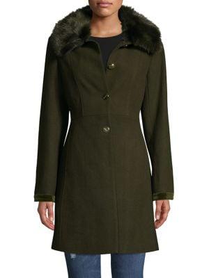 Laundry By Shelli Segal Faux Fur-trim Wool-blend Coat