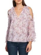 1.state Floral-print Ruffle Cold-shoulder Top