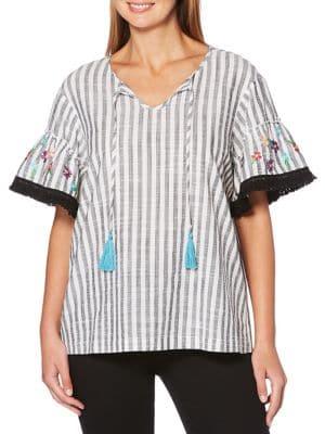 Rafaella Embroidered Striped Top