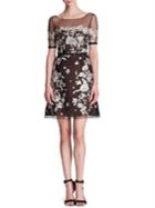 Marchesa Notte Embroidered Flocked Tulle Cocktail Dress