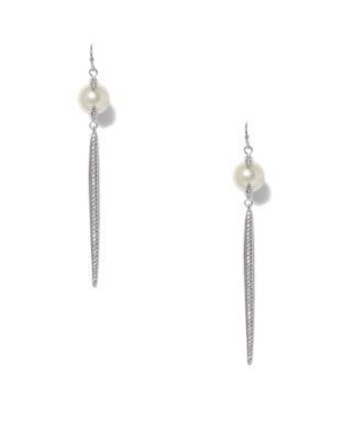 Vince Camuto Ivory Pearl And Pave Crystal Linear Drop Earrings