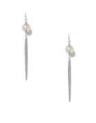 Vince Camuto Ivory Pearl And Pave Crystal Linear Drop Earrings