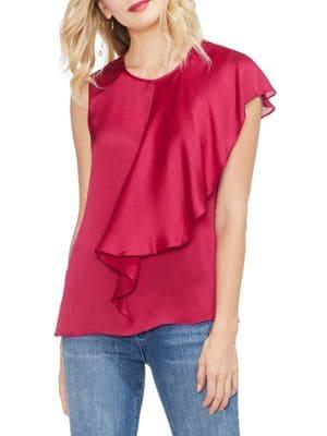 Vince Camuto Sapphire Sheen Asymmetric Ruffle Top