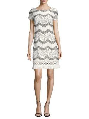 Nicole Miller New York Fringed Lace-scroll Fit-&-flare Dress