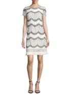 Nicole Miller New York Fringed Lace-scroll Fit-&-flare Dress
