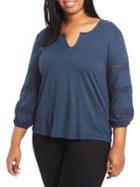 1.state Plus Lace-trimmed Split Neck Top