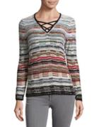 Nic+zoe Plus Mixed Stripe Crisscross-front Sweater