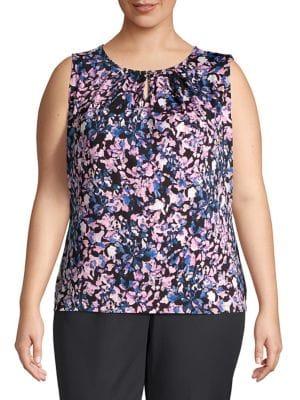 Tahari Arthur S. Levine Plus Sleeveless Printed Top