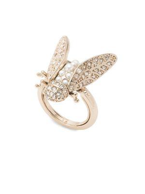 Marchesa Crystal And Faux Pearl Goldtone Insect Ring