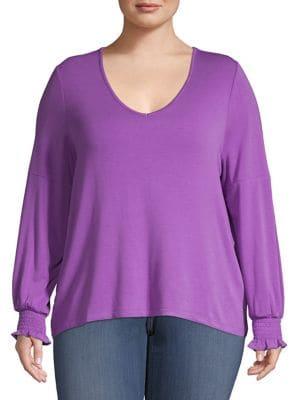 Lord & Taylor Plus Smocked Cuff Blouse