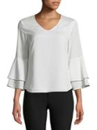 Calvin Klein Petite Tiered Bell-sleeve Blouse