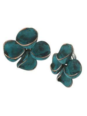 Robert Lee Morris Collection Green Patina Petals Flower Clip-on Earrings