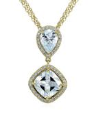 Lord & Taylor Cz And Sterling Silver Double Drop Pendant Necklace