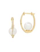 Lord & Taylor Diamonds, 9-9.5mm Freshwater Pearl And 14k Yellow Gold Earrings