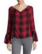 Highline Collective Checkered Flare-sleeve Top